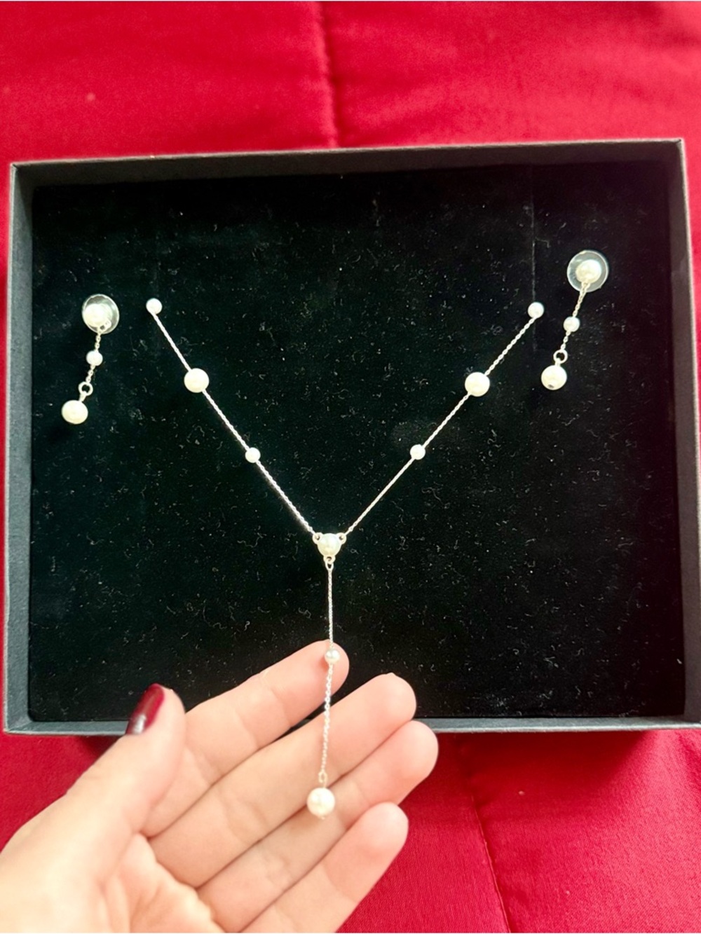 Delicate White Pearl Drop Necklace and Earrings Set